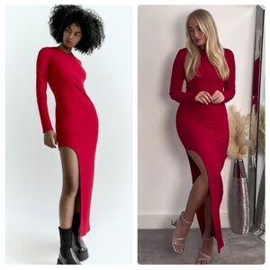 Zara Asymmetric Dark Red Midi Dress